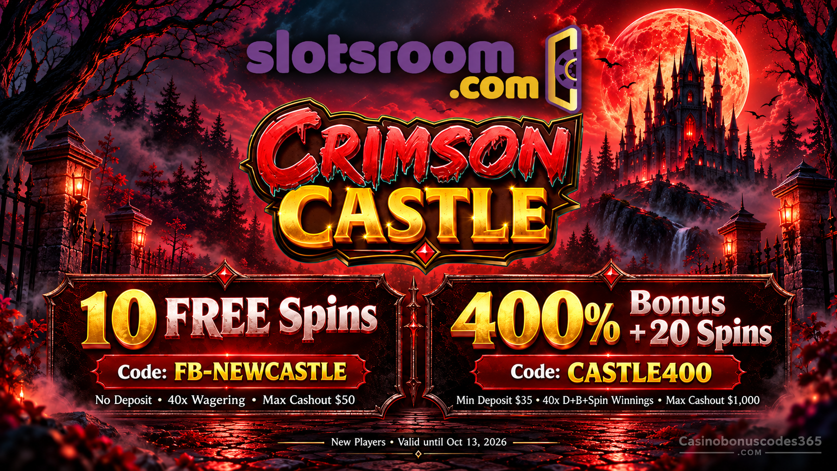 Slots Ninja Crimson Castle 10 FREE Spins + 400% Bonus + 20 FREE Spins