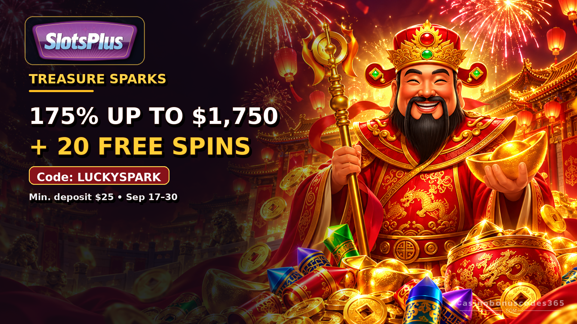 SlotsPlus 175% up to $1,750 + 20 FREE Spins