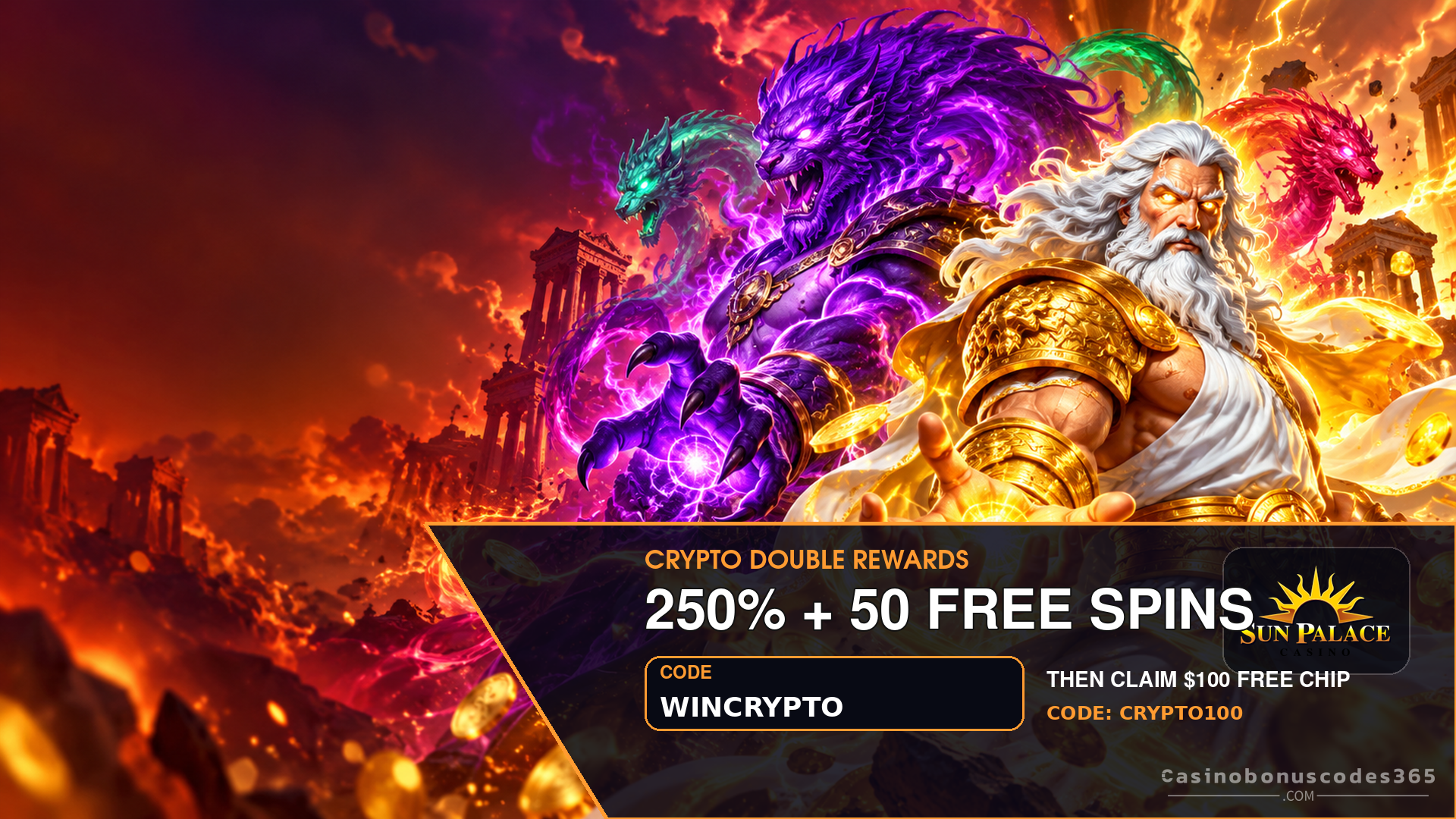 Sun Palace Sun Palace 250% Crypto Bonus up to $2,500 + 50 FREE Spins and $100 Free Chip
