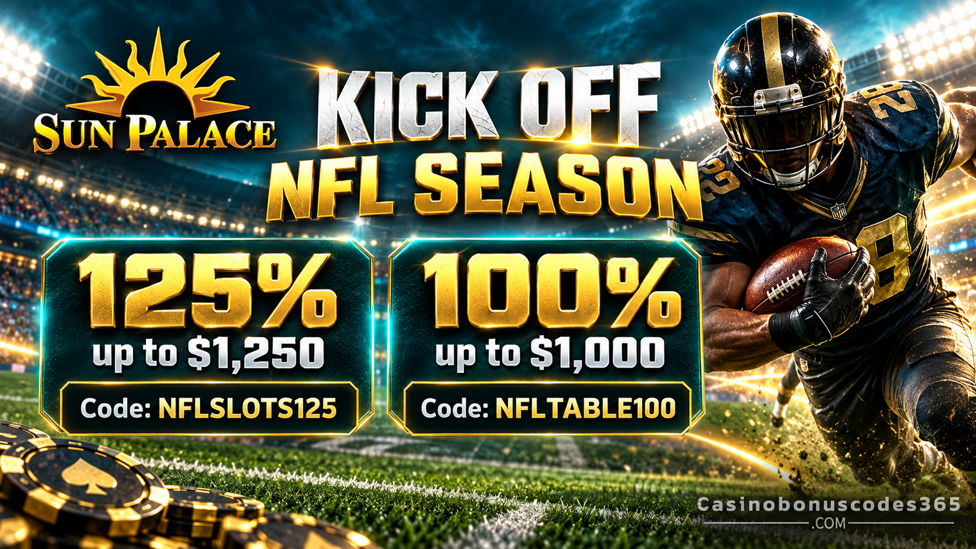 Sun Palace Bonus Offer – 125% up to $1,250 for slots, keno and casual games