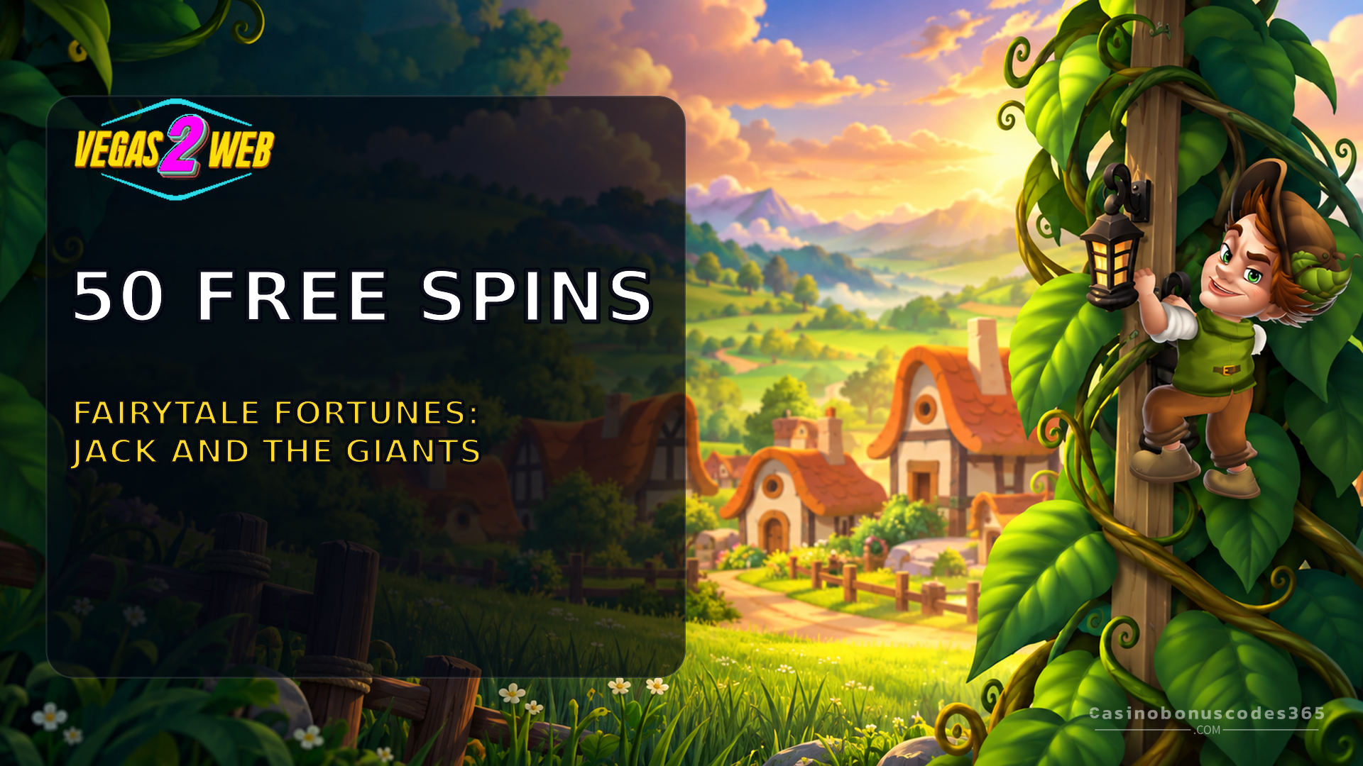 Vegas2Web Casino 50 FREE Spins on Fairytale Fortunes: Jack and the Giants