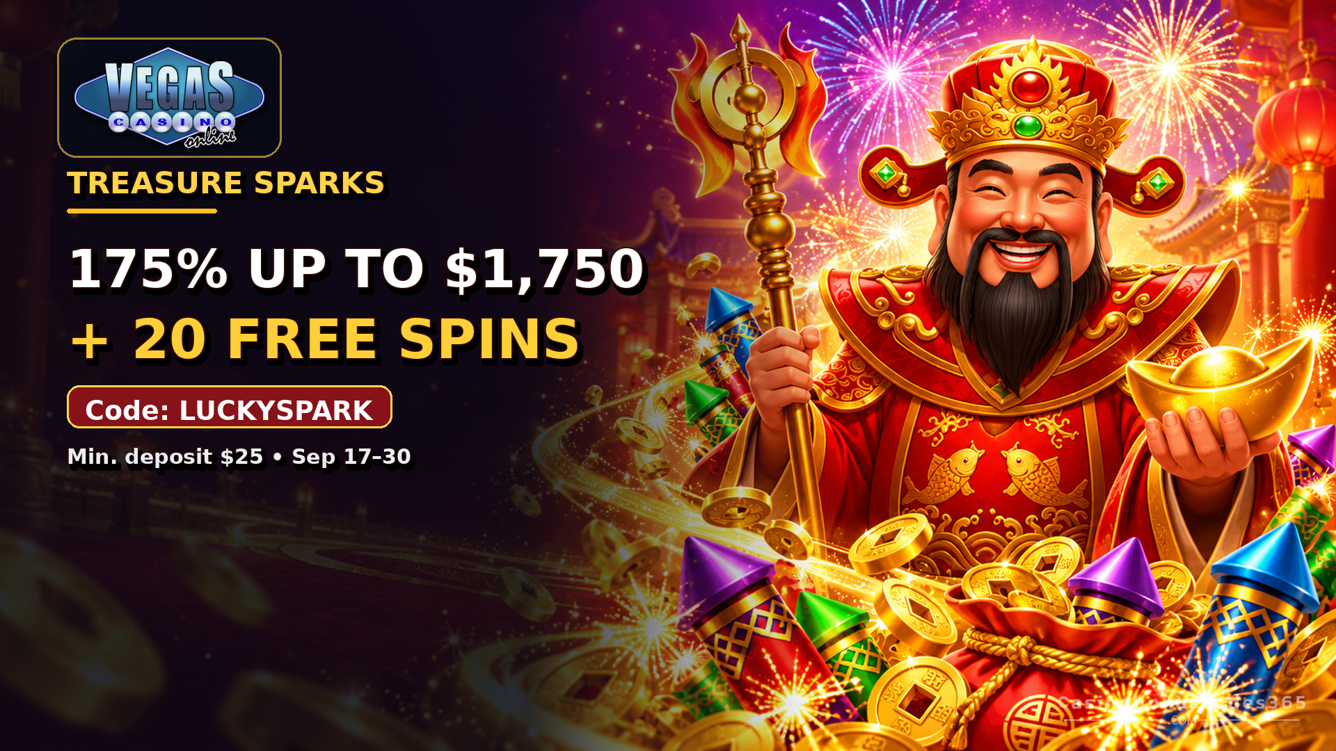 Vegas Casino Online 175% up to $1,750 + 20 FREE Spins