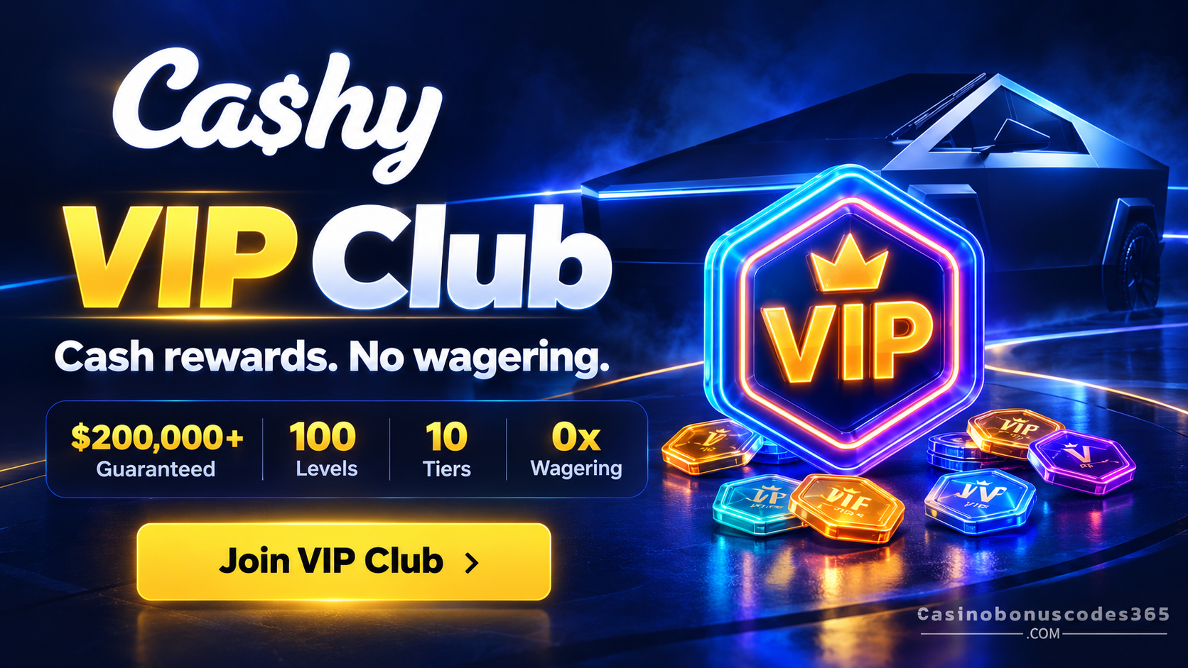 Cashy VIP Club: 100 Levels of Cash Rewards with 0x Wagering
