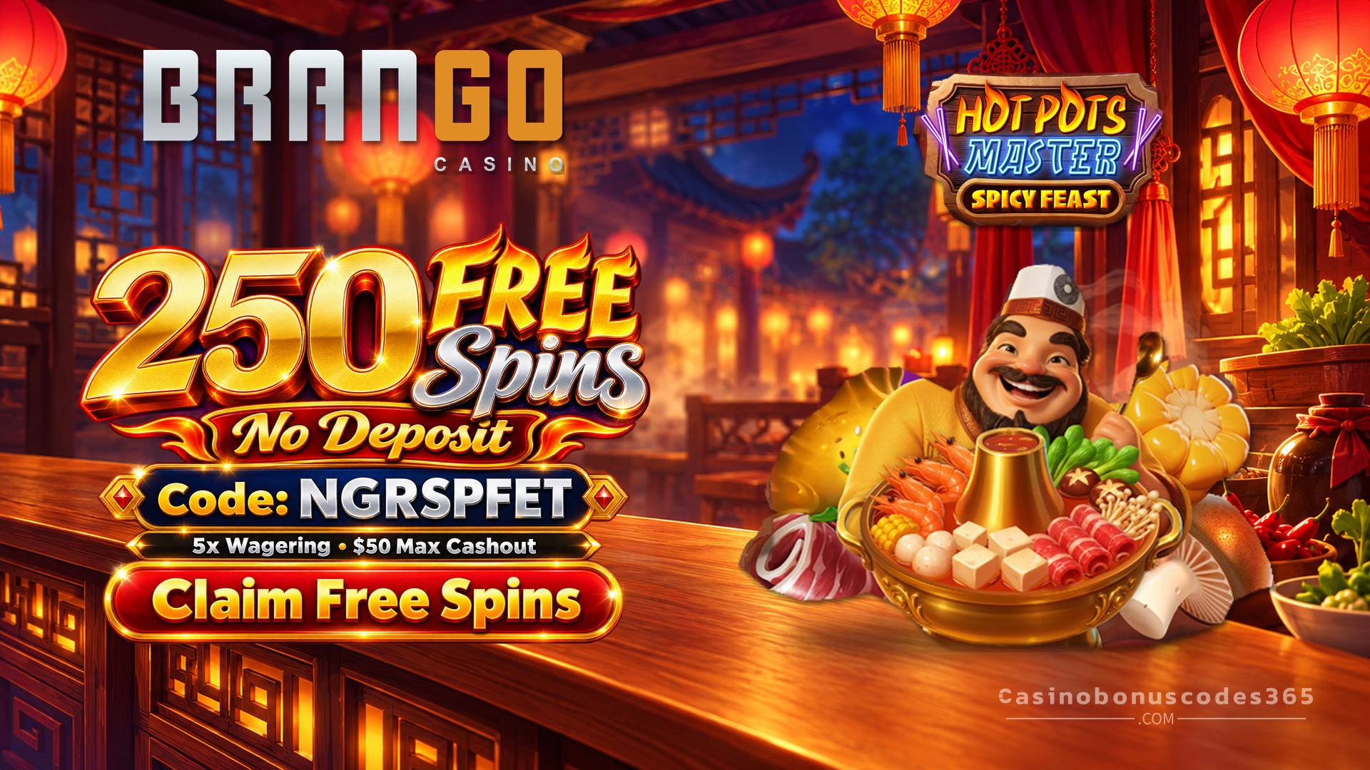 Casino Brango 250 FREE Spins on Hot Pots Master Spicy Feast