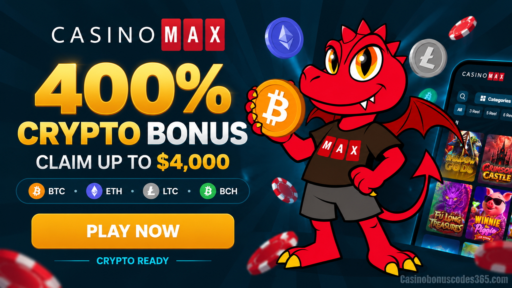 CasinoMax Crypto Bonus: 400% up to $4,000