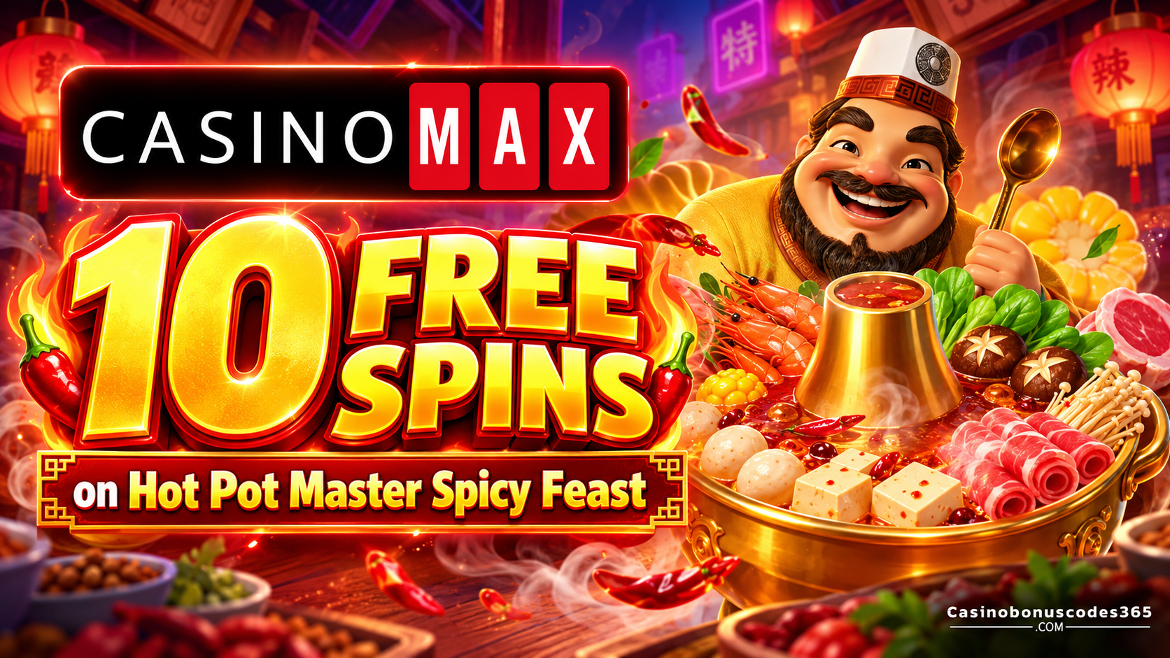 CasinoMax Hot Pot Master Spicy Feast launch promotion — 10 FREE Spins on Hot Pot Master Spicy Feast — No Deposit
