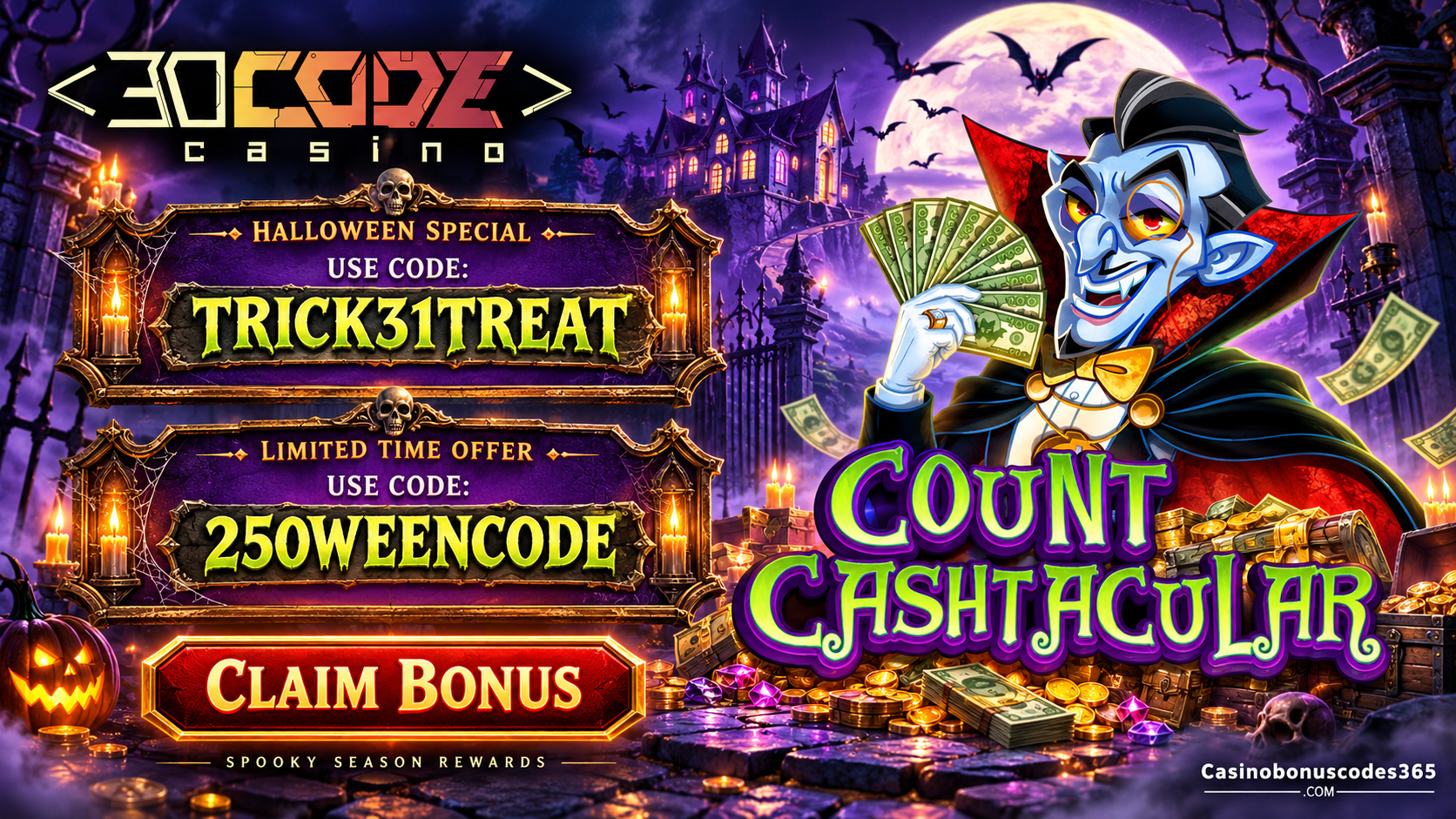 Decode Casino: 31 Count Cashtacular FREE Spins + a 250% Bonus Option