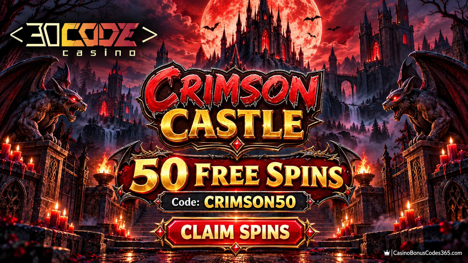 Decode Casino CRIMSON50: 50 FREE Spins on Crimson Castle