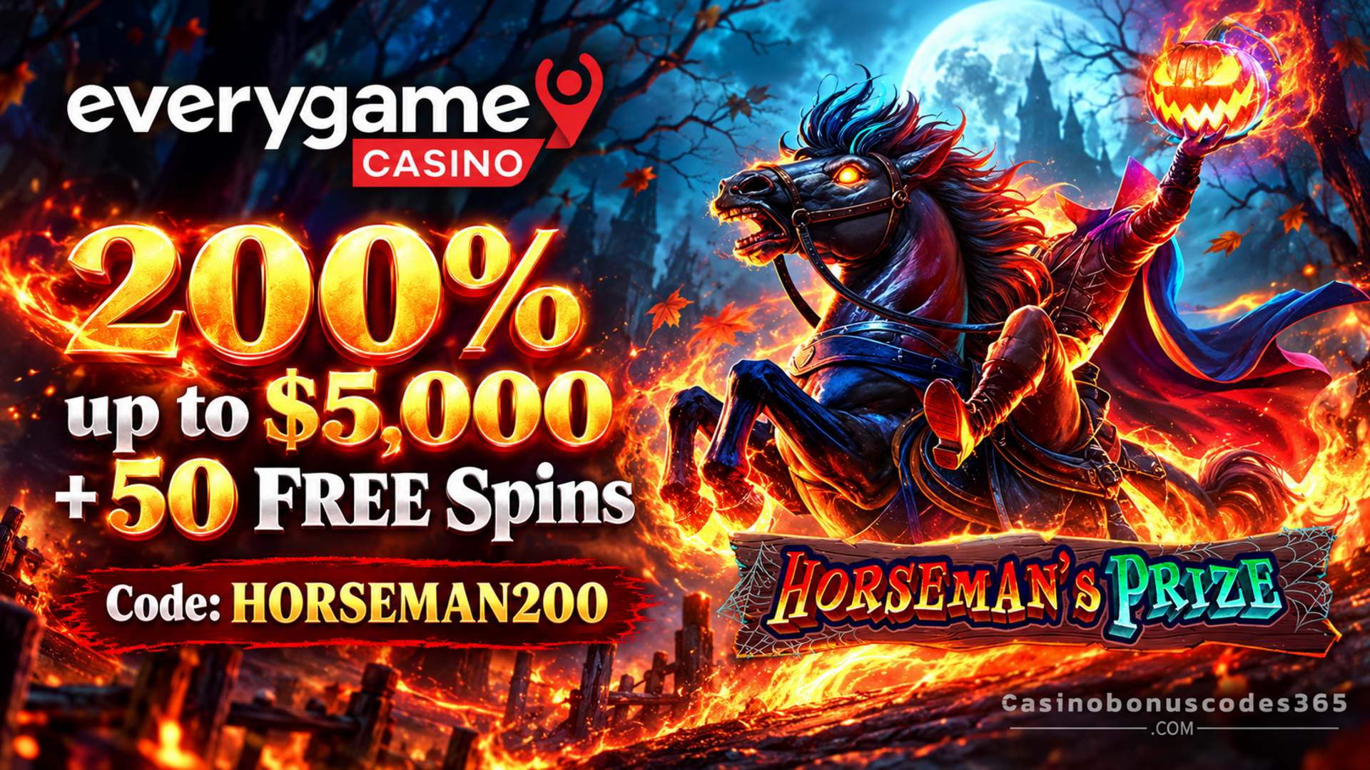 Everygame Casino Red 200% up to $5,000 + 50 FREE Spins on Horseman’s Prize