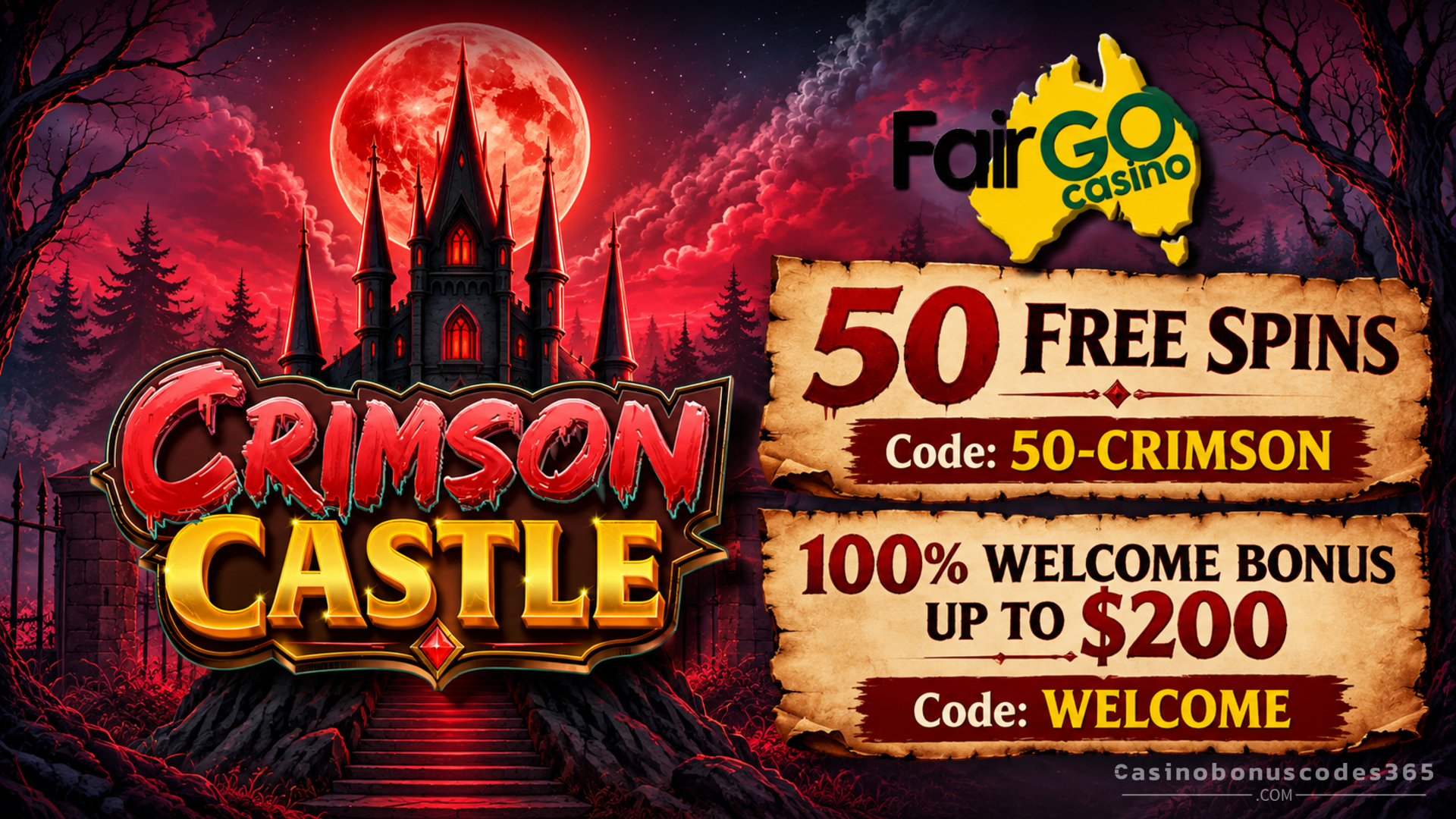 Fair Go 50 no-deposit FREE Spins on Crimson Castle
