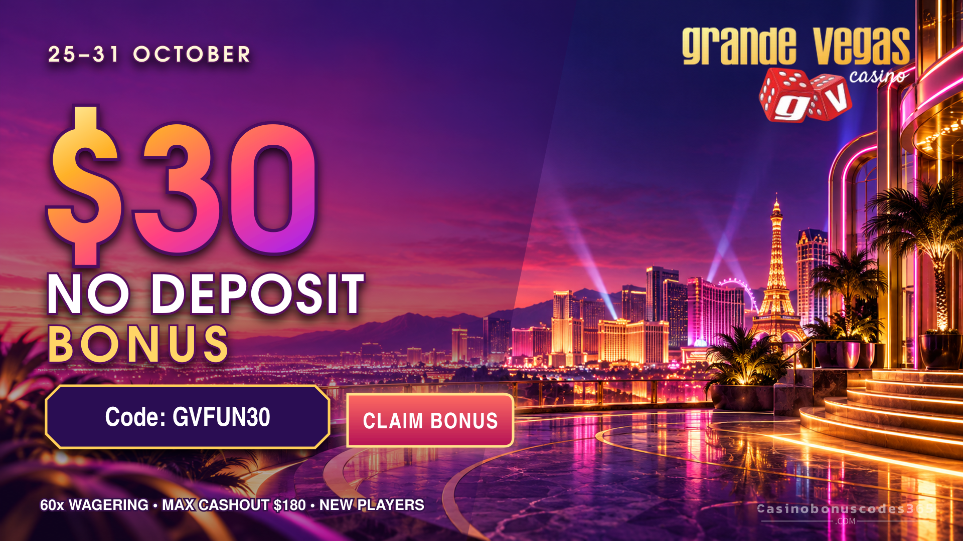 Grande Vegas Casino $30 No Deposit Bonus — GVFUN30