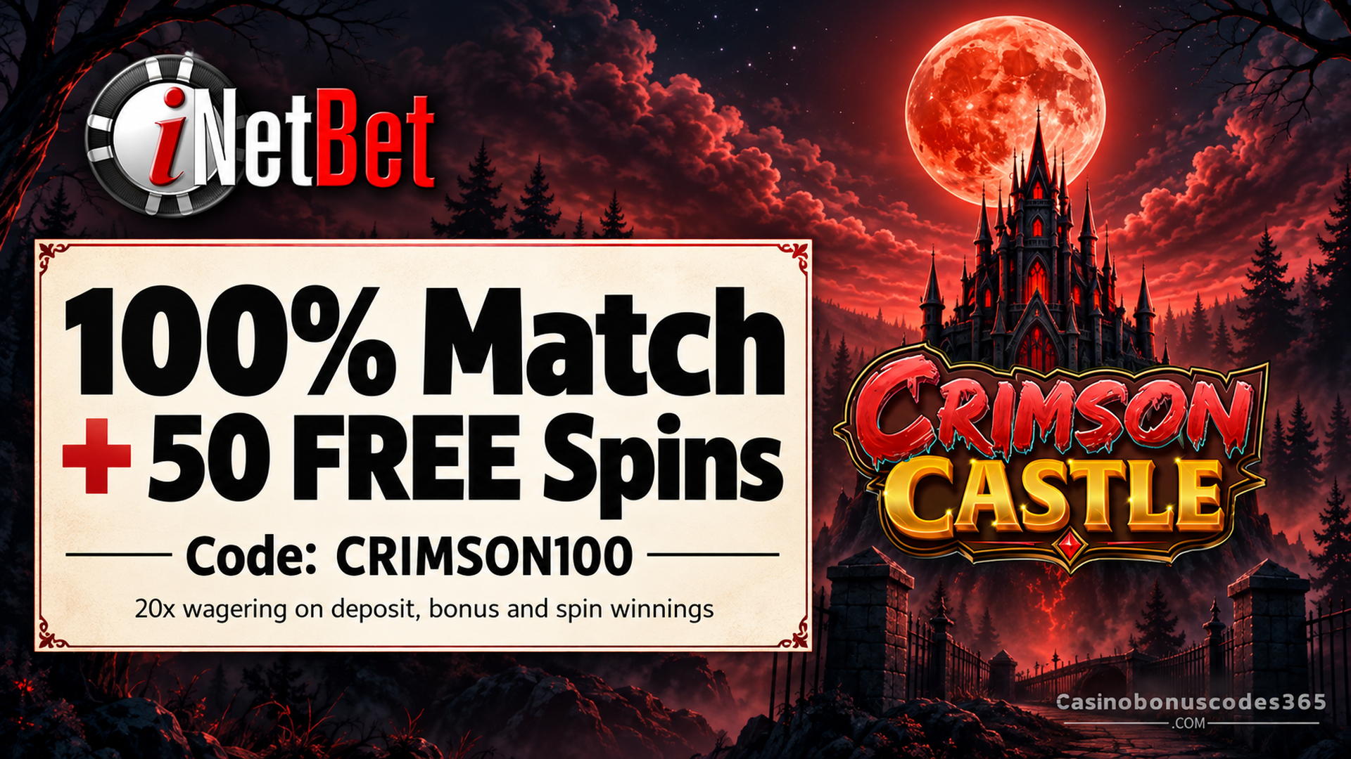 iNetBet Crimson Castle: 100% Match + 50 FREE Spins