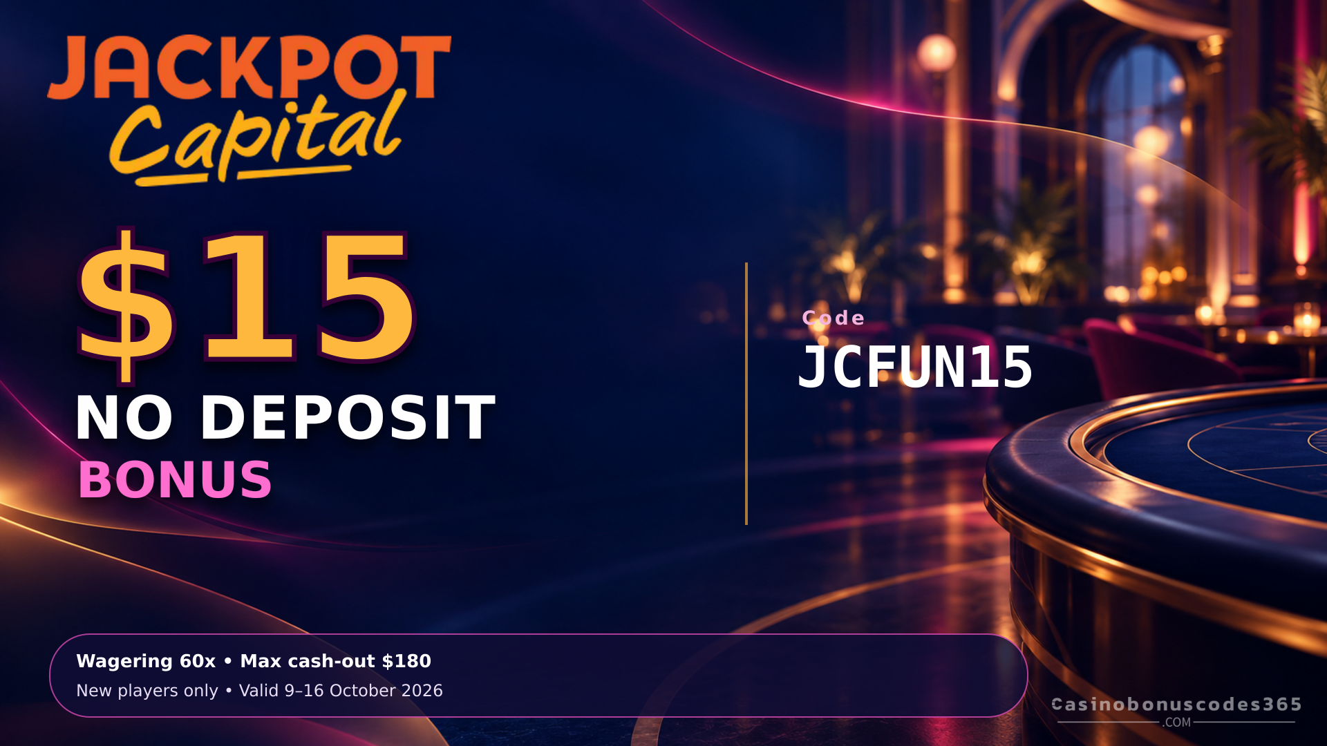 Jackpot Capital Casino $15 No Deposit Bonus