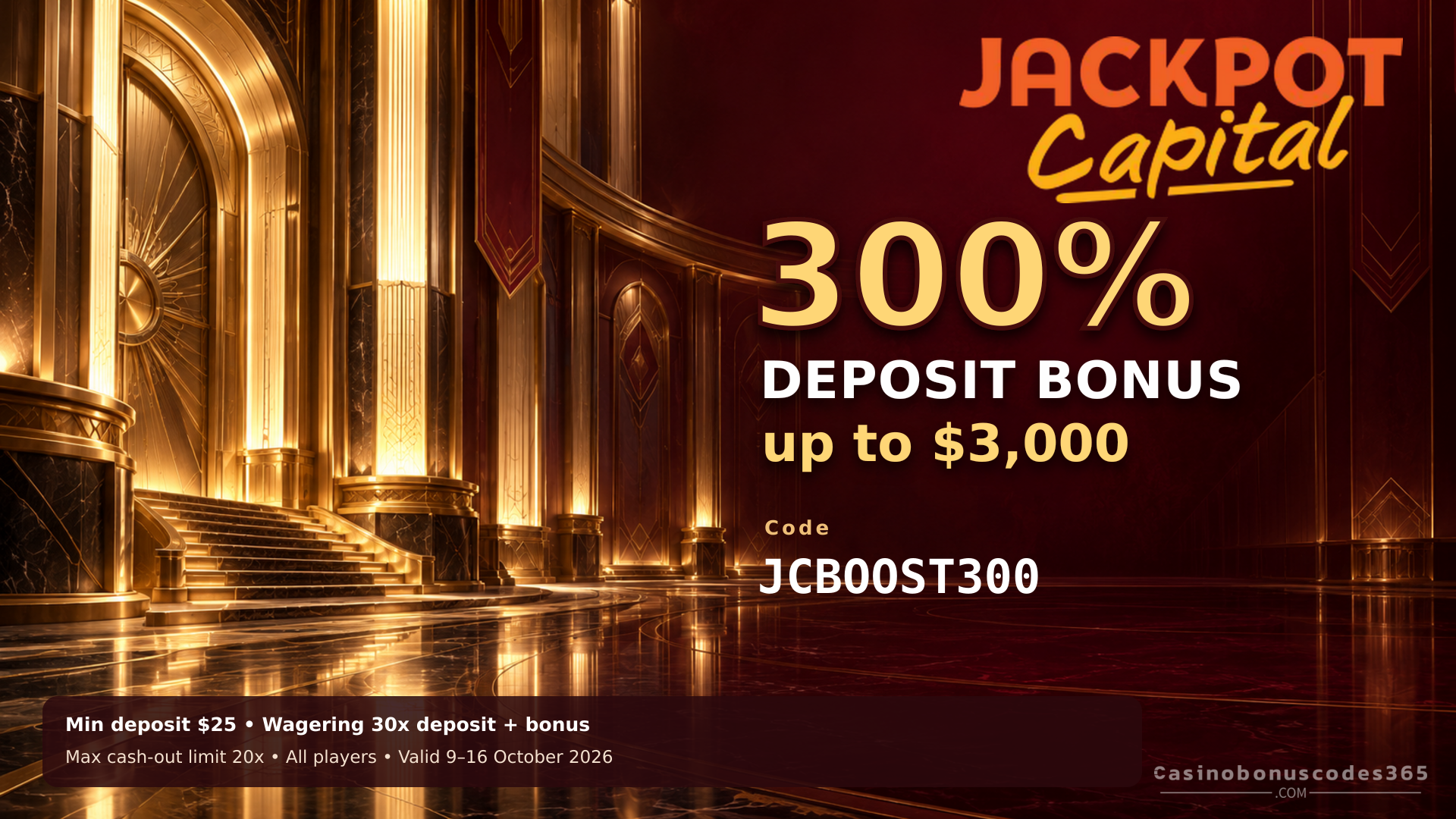 Jackpot Capital Casino 300% Deposit Bonus up to $3,000