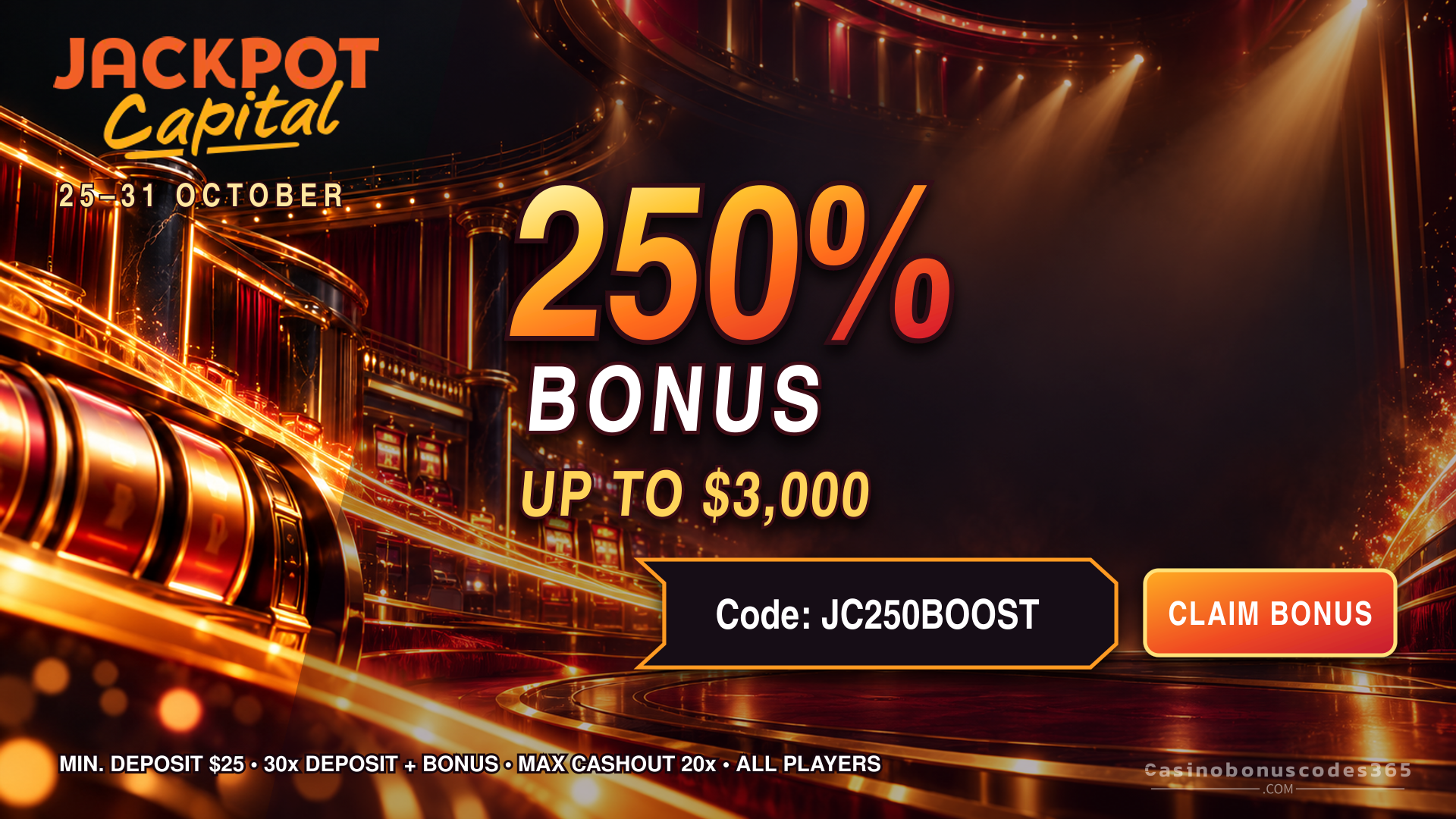 Jackpot Capital Casino 250% up to $3,000 — All Players