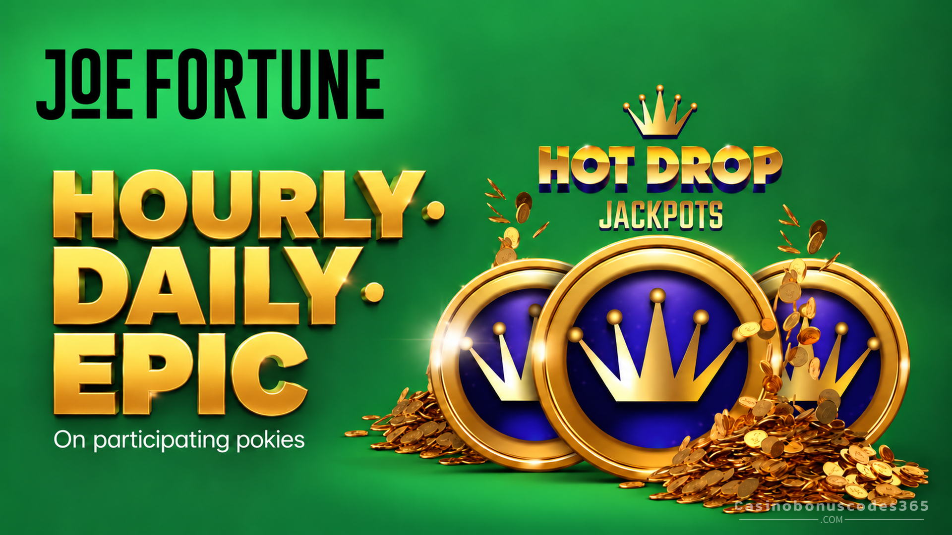 Joe Fortune Hot Drop Jackpots featuring Hourly, Daily and Epic jackpot tiers
