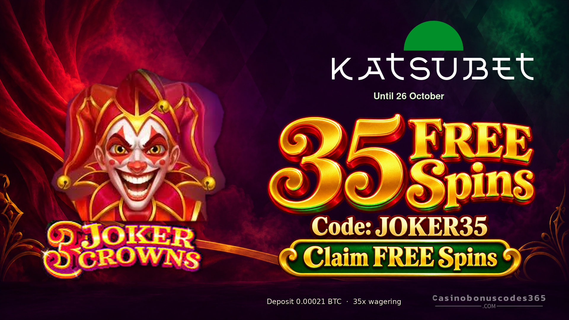 KatsuBet JOKER35 bonus: 35 FREE Spins on 3 Joker Crowns