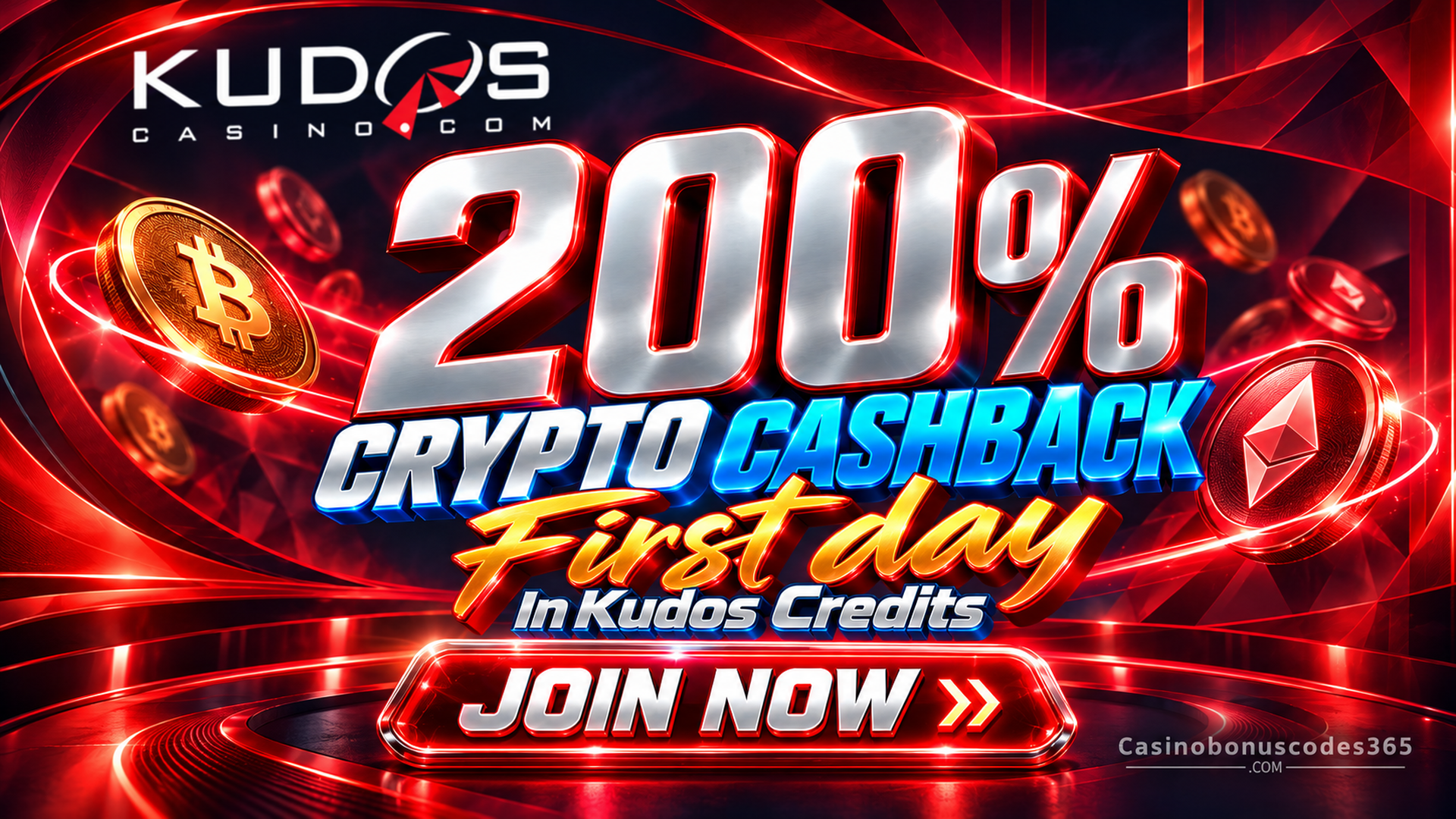 Kudos Casino 200% First Day Crypto Cashback