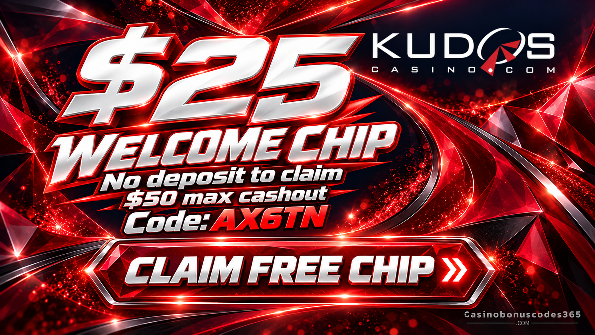 Kudos Casino $25 No Deposit Welcome Chip with AX6TN