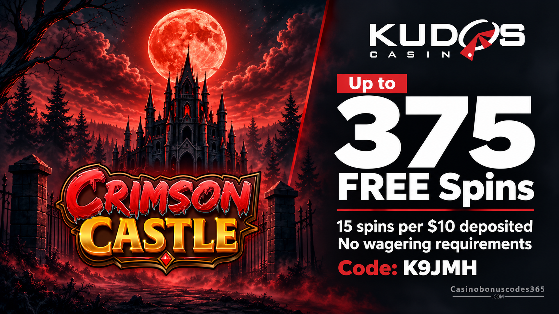 Kudos Casino Crimson Castle Spin Boost: Up to 375 FREE Spins