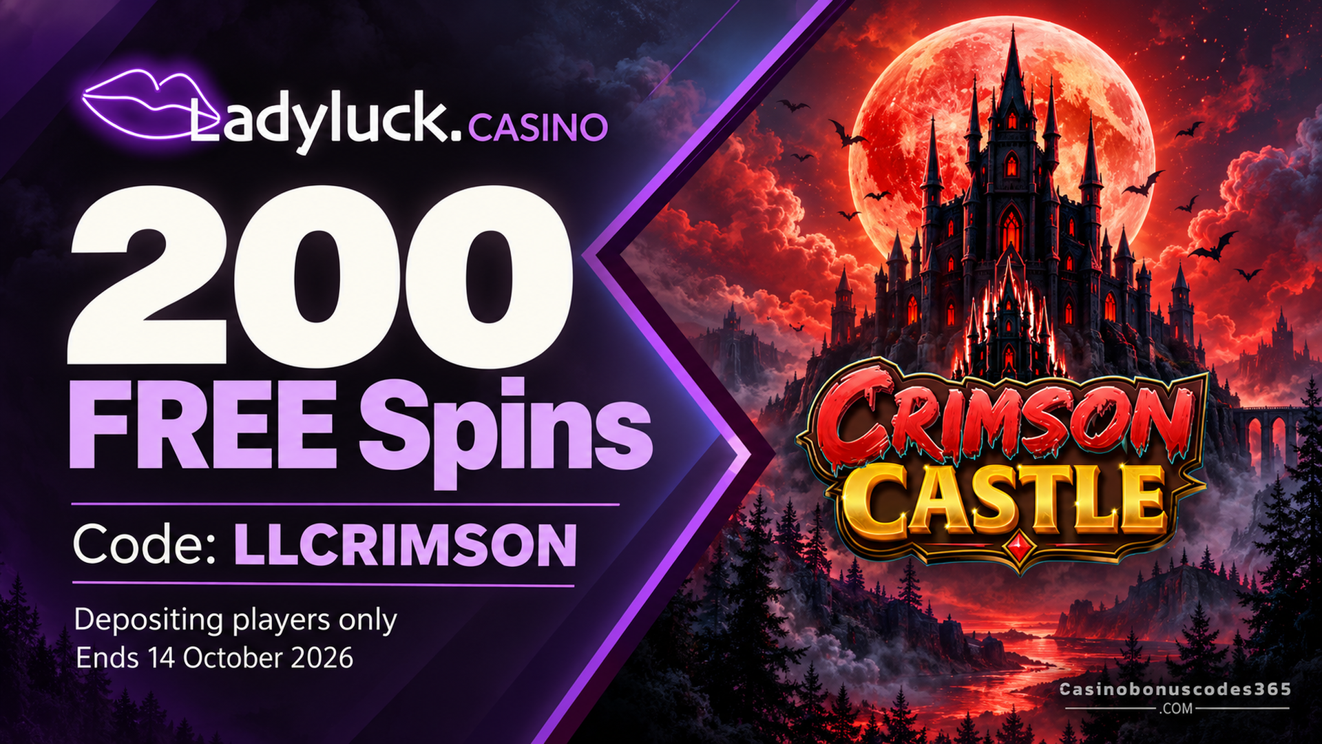 Lady Luck Casino: 200 Crimson Castle FREE Spins with LLCRIMSON