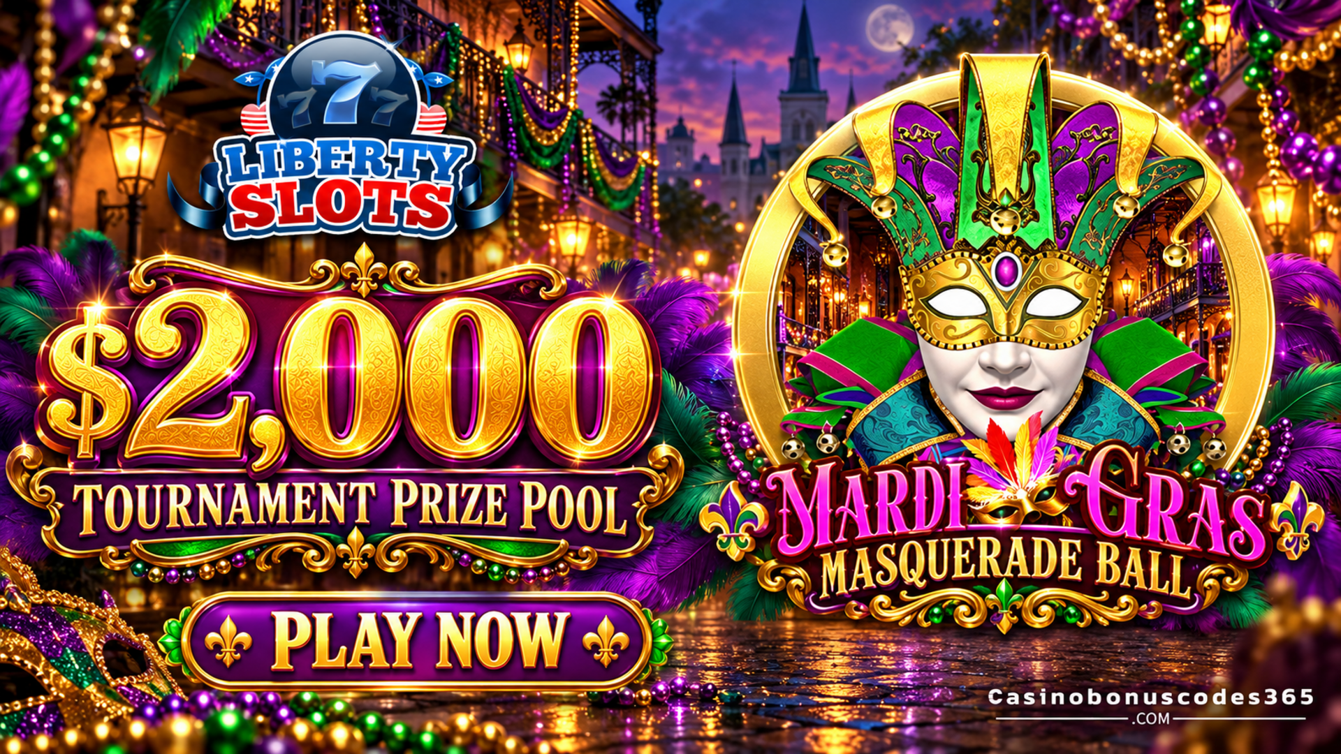 Liberty Slots Masquerade Ball: $2,000 tournament prize pool