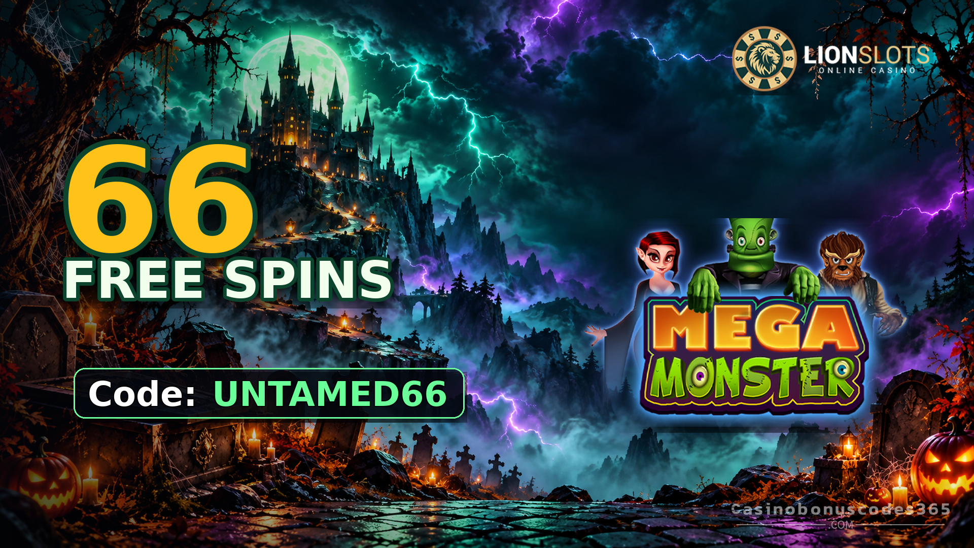Lion Slots Casino 66 FREE Spins on Mega Monster