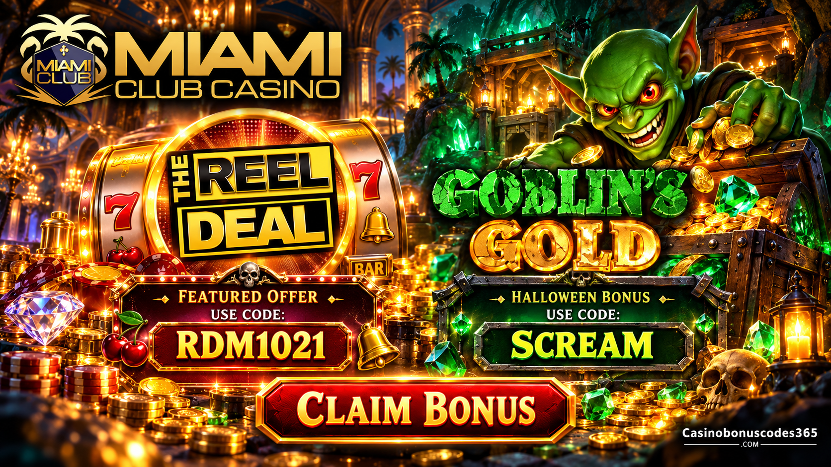 Miami Club Casino: 50 Reel Deal FREE Spins + Goblin’s Gold Bonus Option