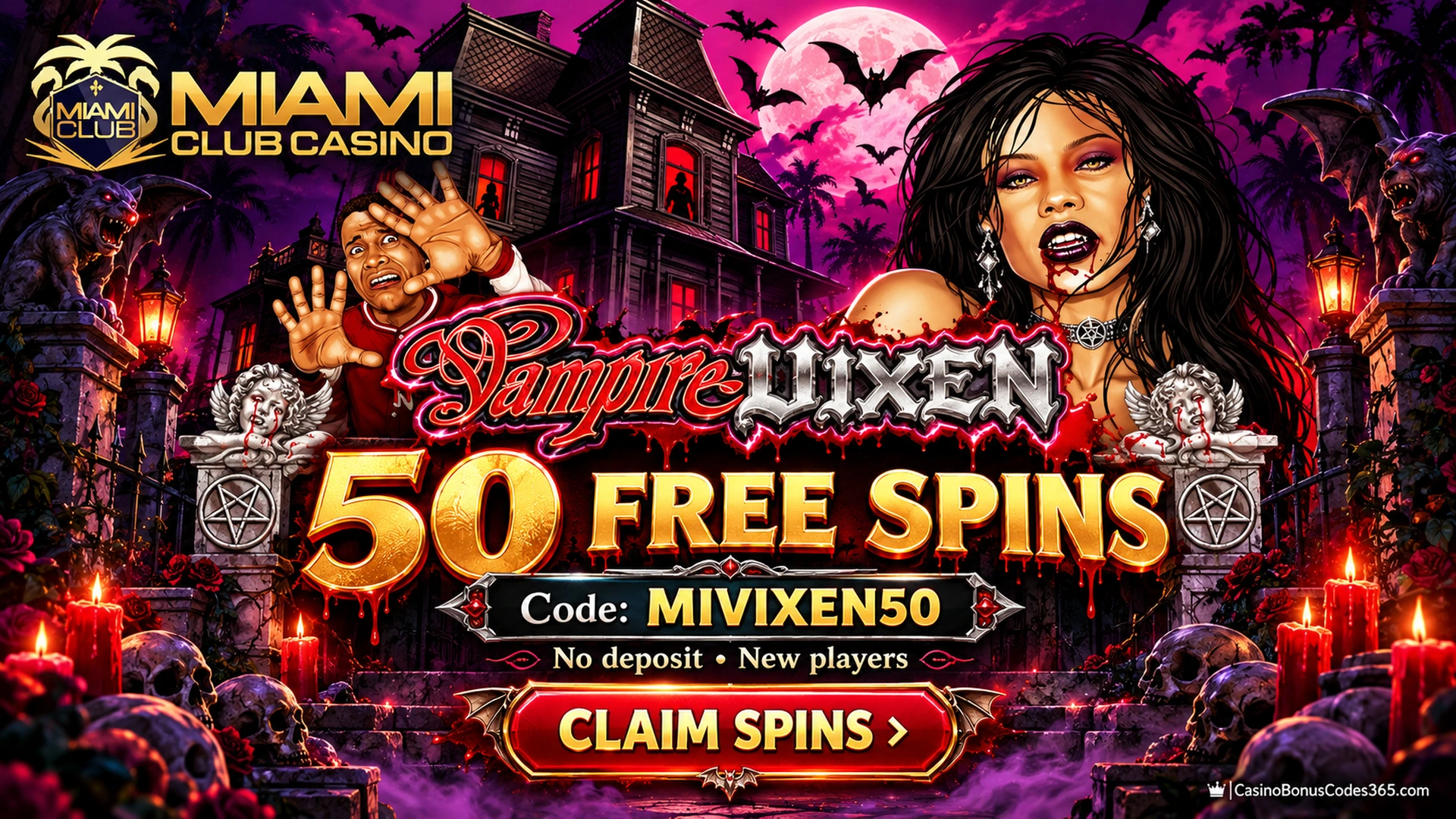 Miami Club Casino MIVIXEN50: 50 Vampire Vixen FREE Spins
