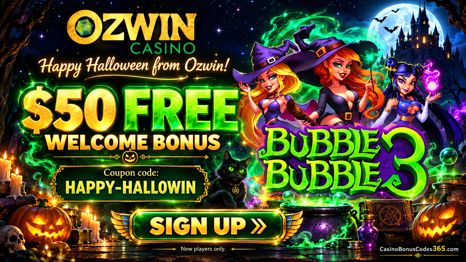 Ozwin Casino Halloween: $50 No Deposit Welcome Bonus