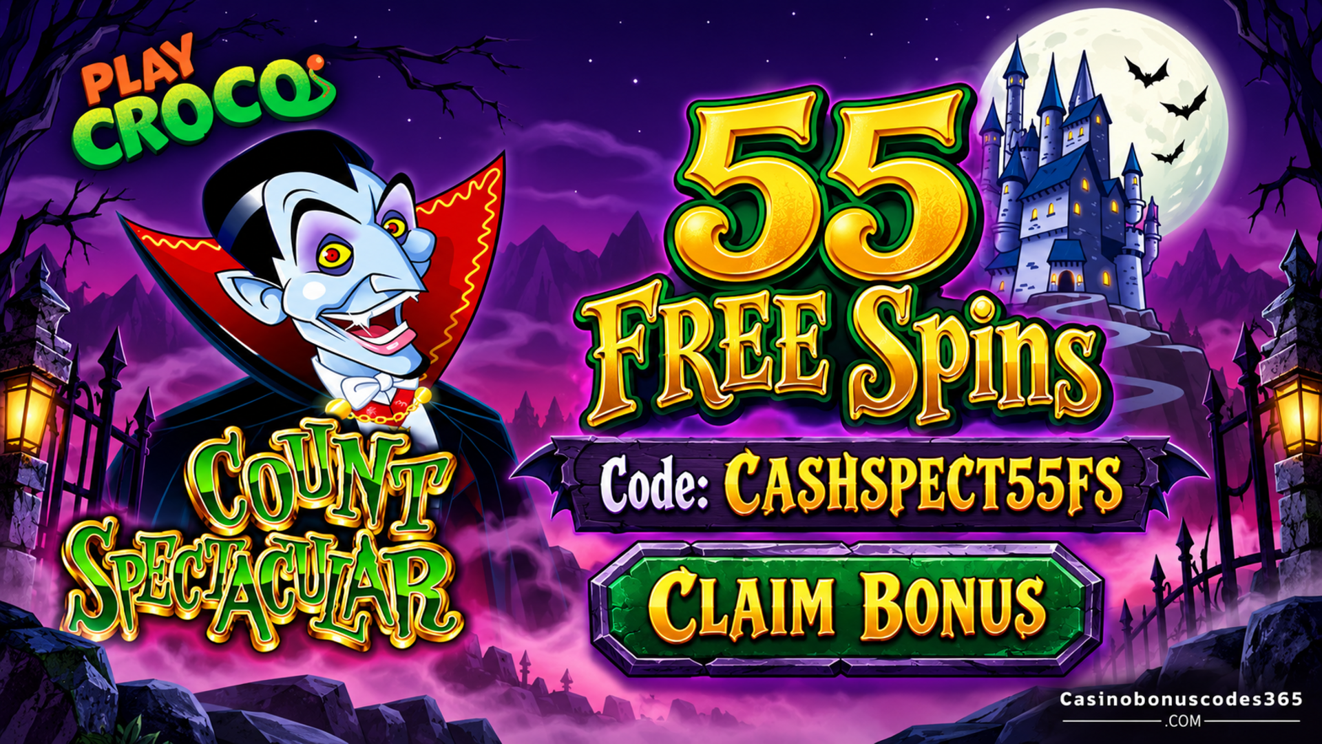 PlayCroco: 55 FREE Spins on Count Spectacular