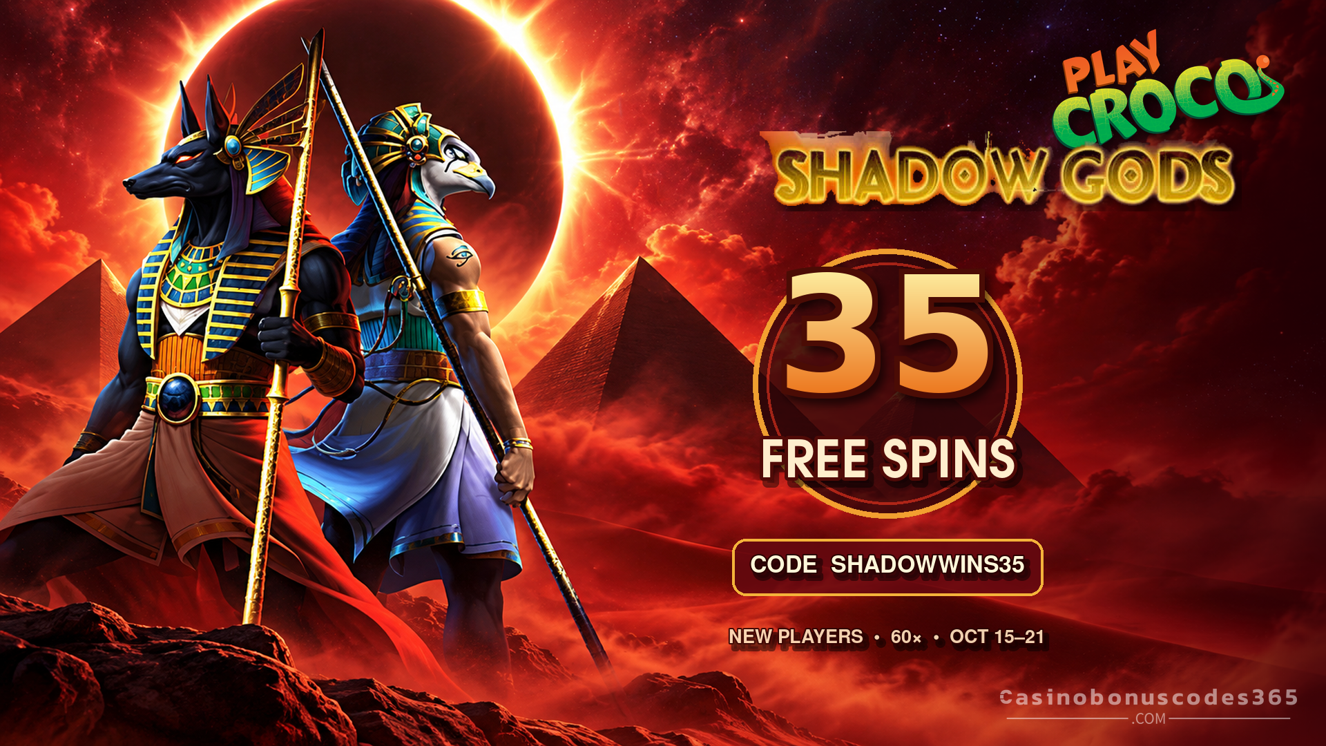 PlayCroco 35 FREE Spins on Shadow Gods — SHADOWWINS35