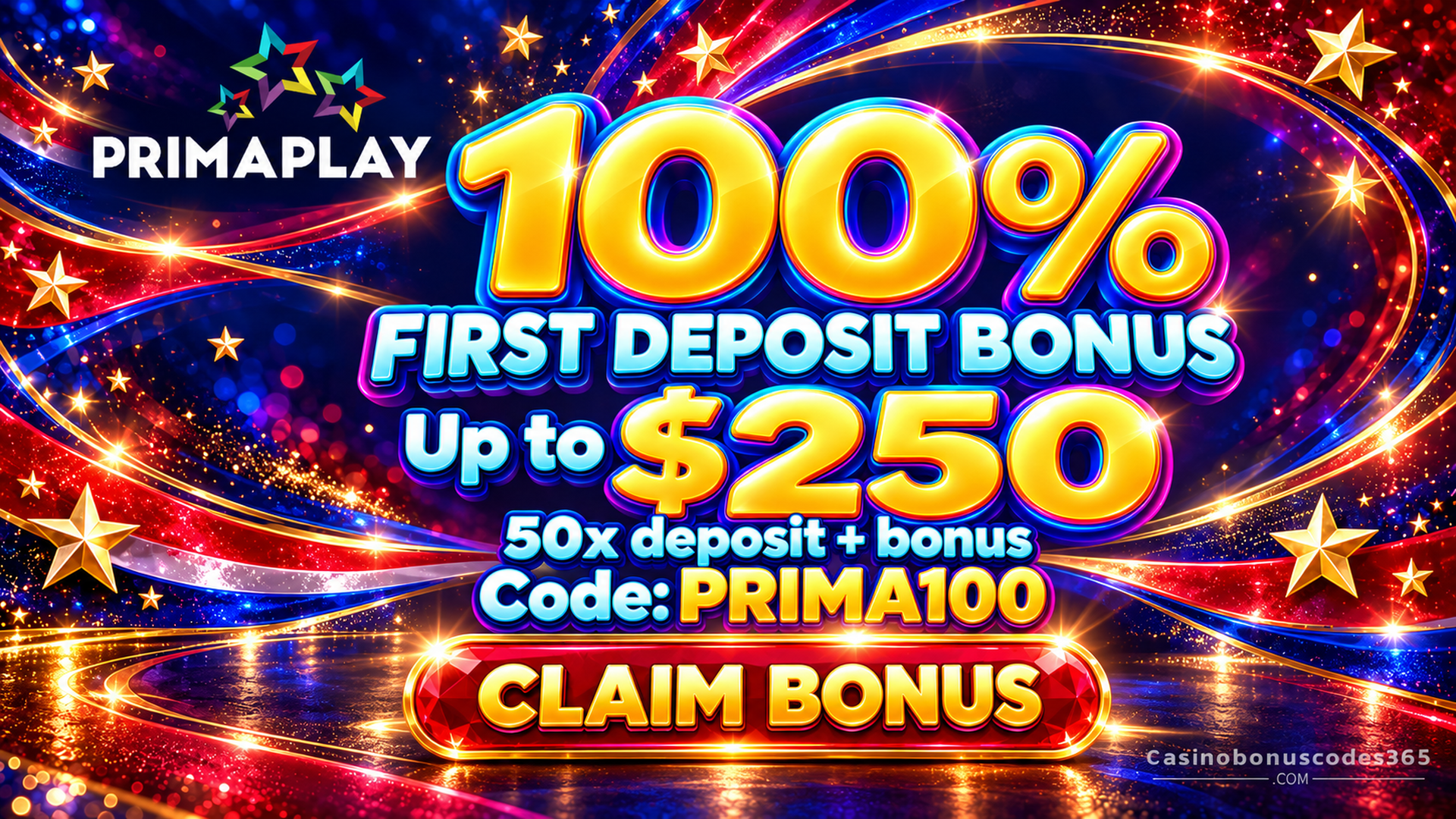 Prima Play 100% First Deposit Bonus up to $250 with PRIMA100