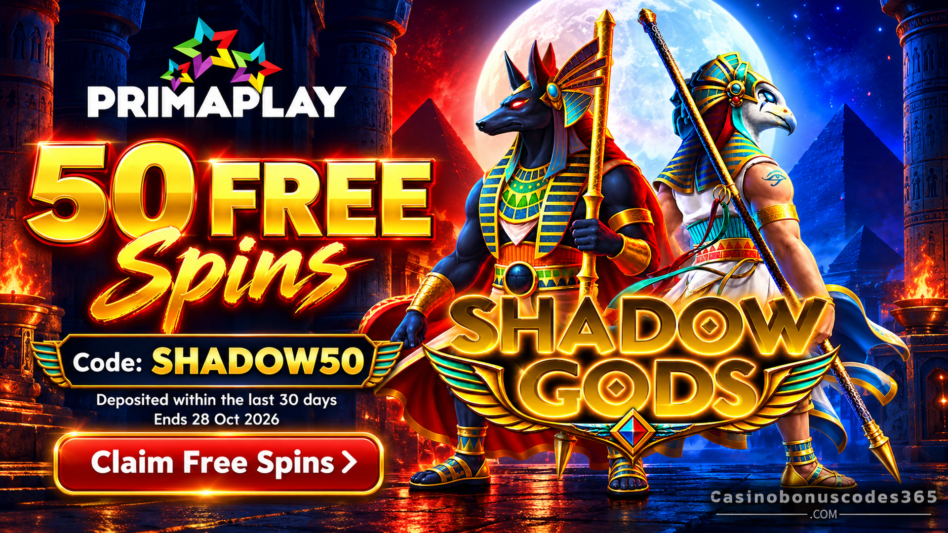 Prima Play Shadow Gods: 50 FREE Spins with SHADOW50