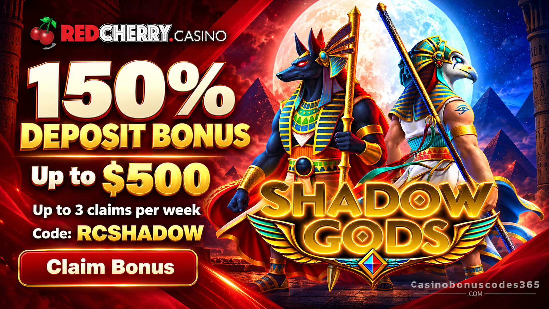 Red Cherry Casino Shadow Gods: 150% Bonus up to $500