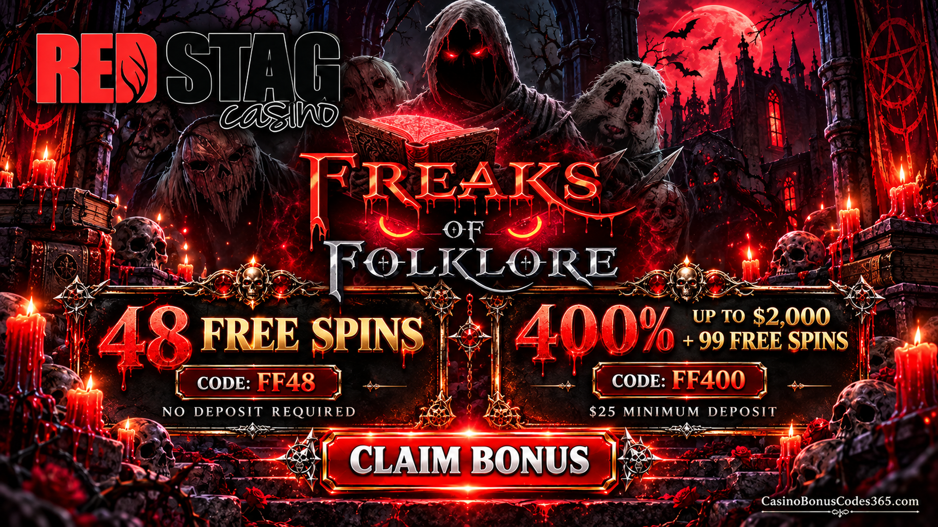 Red Stag Casino Freaks of Folklore: 48 FREE Spins + 400% Offer