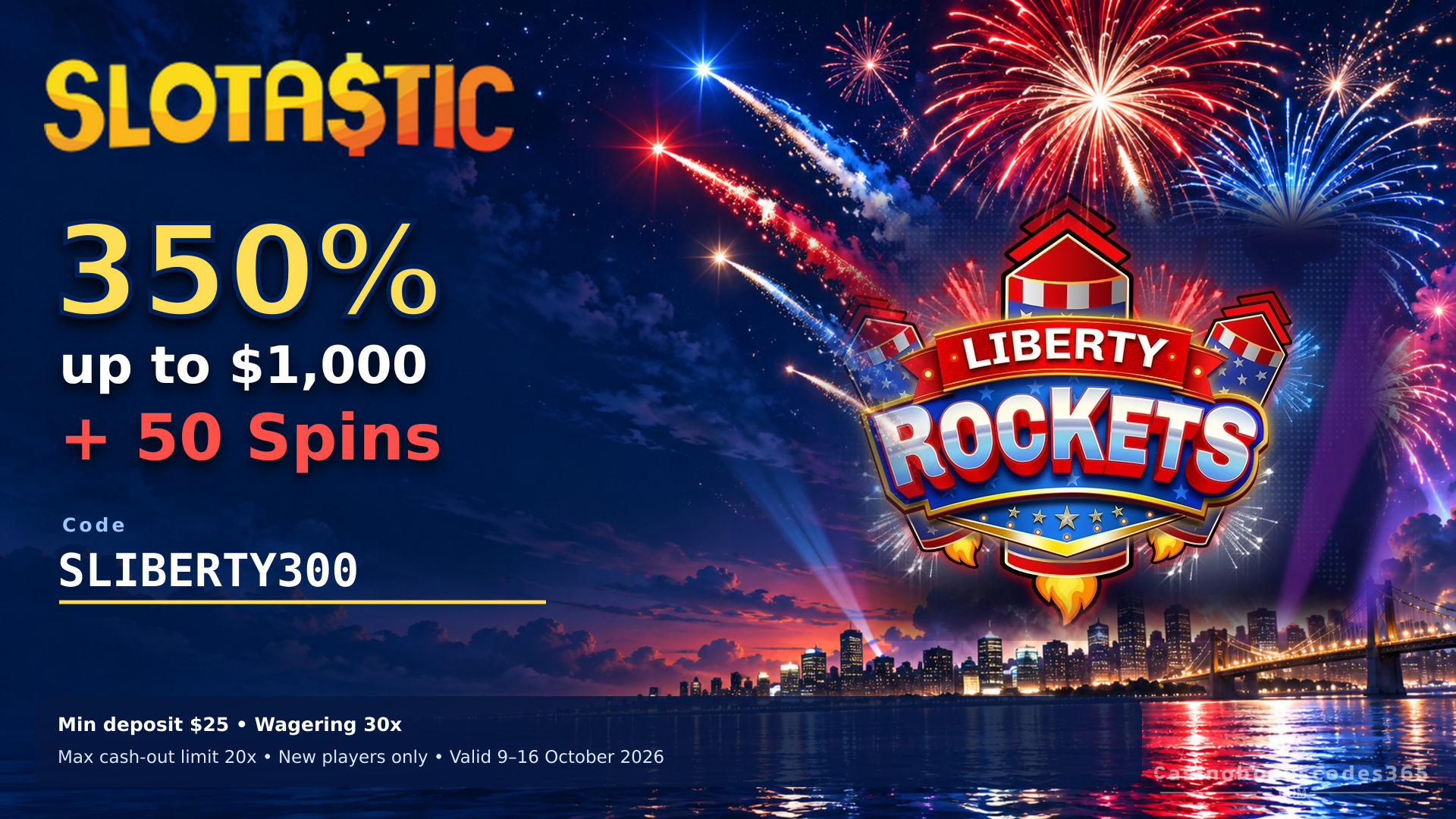 Slotastic Casino 350% up to $1,000 + 50 FREE Spins