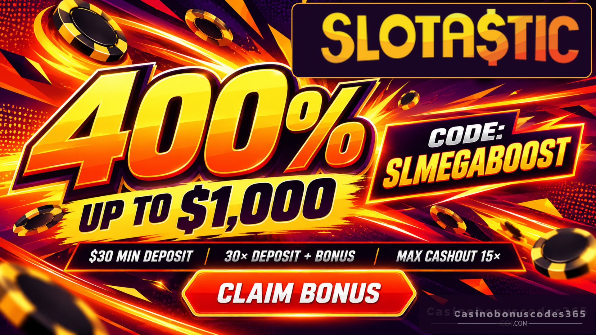 Slotastic Casino: 400% up to $1,000 with SLMEGABOOST
