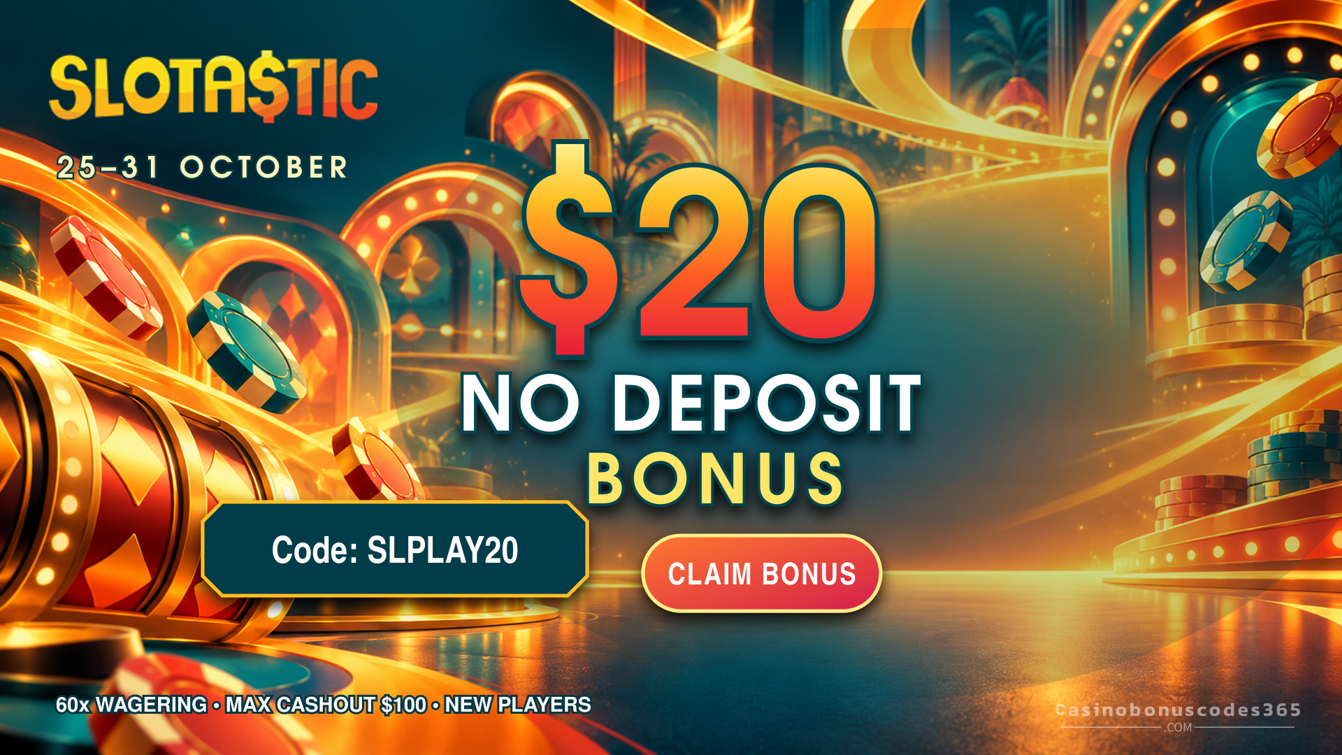 Slotastic Casino $20 No Deposit Bonus — SLPLAY20