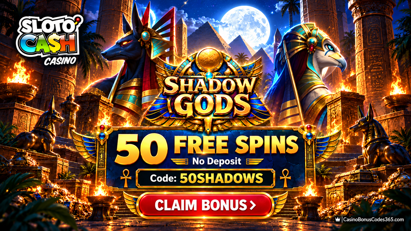 SlotoCash Casino: 50 Shadow Gods FREE Spins — 50SHADOWS
