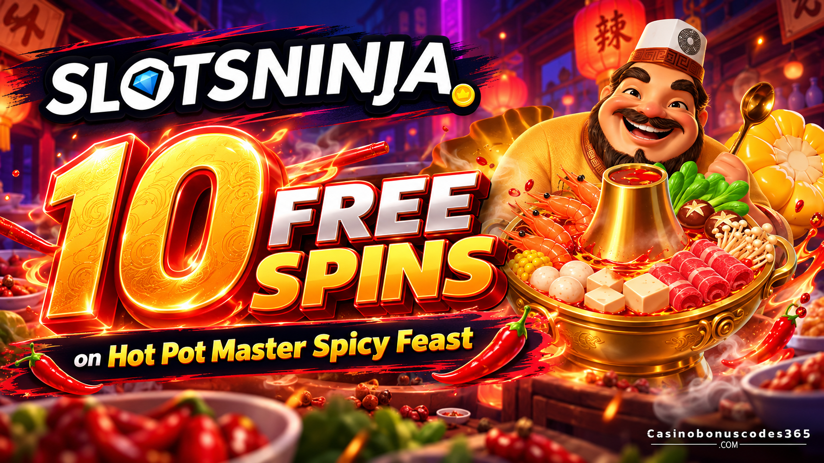 Slots Ninja Hot Pot Master Spicy Feast launch promotion — 10 FREE Spins on Hot Pot Master Spicy Feast — No Deposit