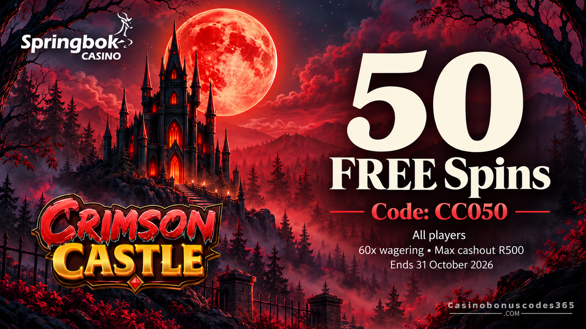 Springbok Casino 50 Crimson Castle FREE Spins with code CC050