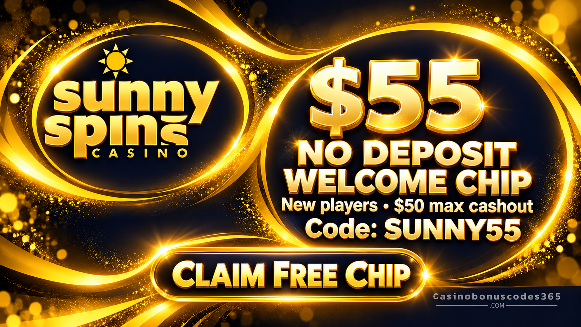 SunnySpins $55 No Deposit Welcome Chip: SUNNY55