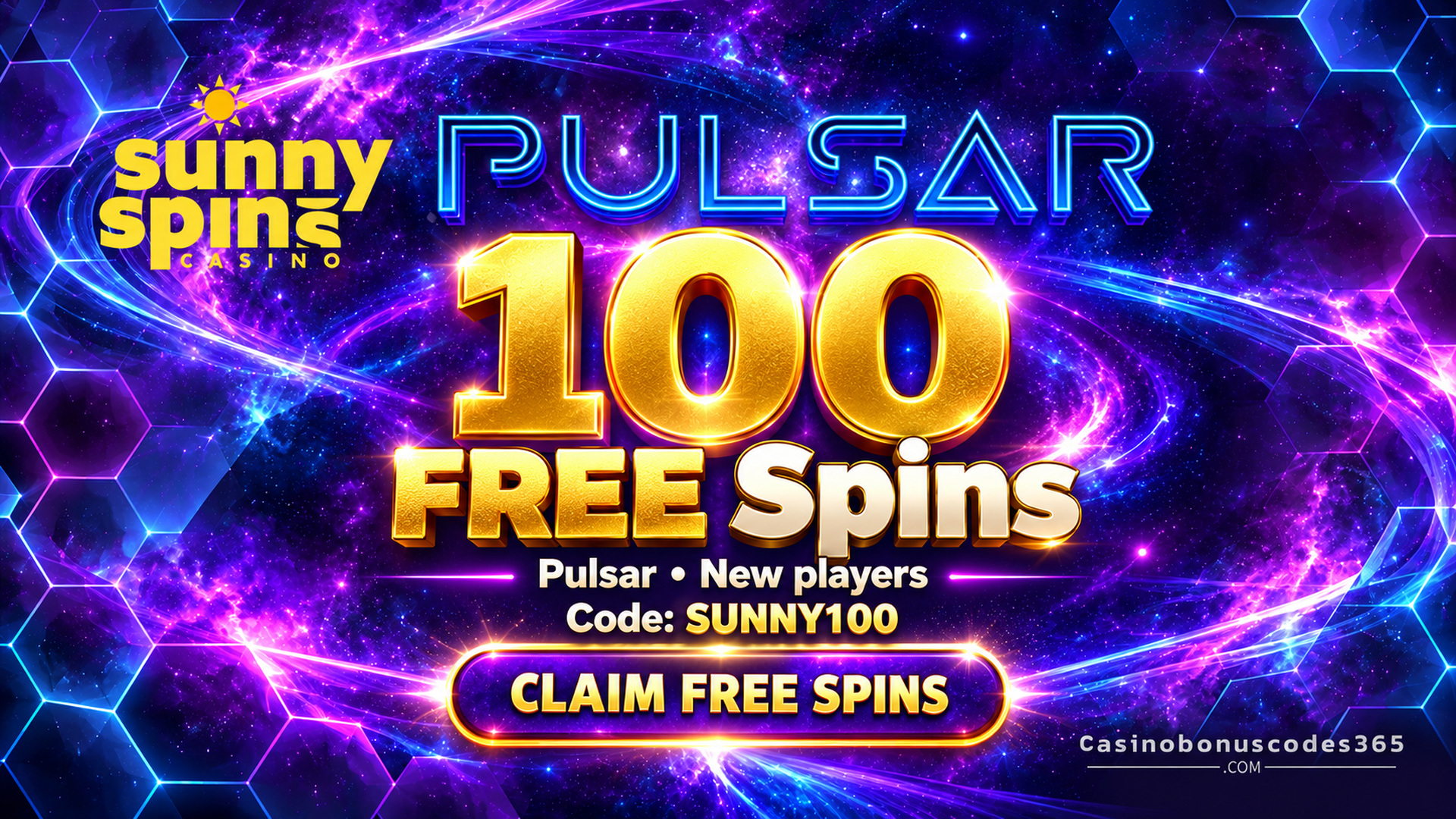 SunnySpins 100 FREE Spins on Pulsar with SUNNY100