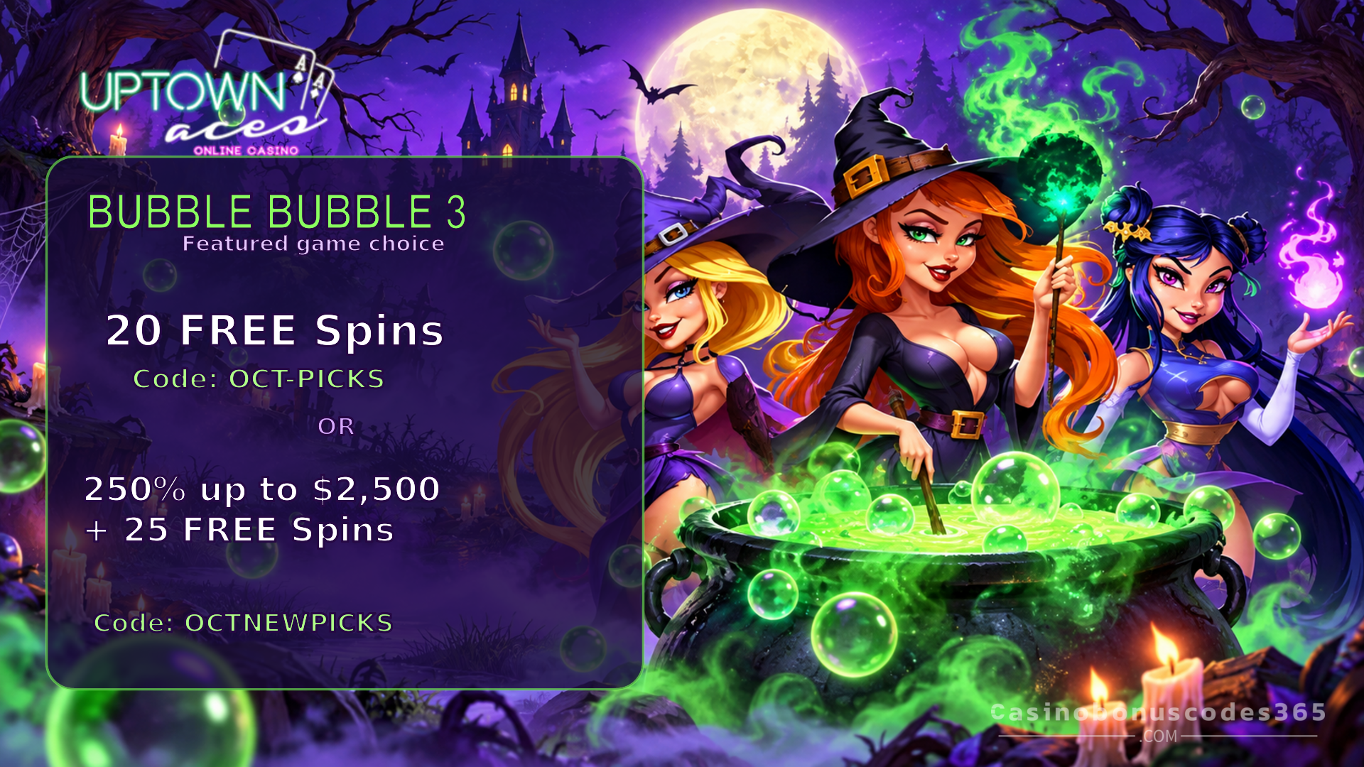 Uptown Aces Casino Bubble Bubble: 20 FREE Spins + 250% Bonus