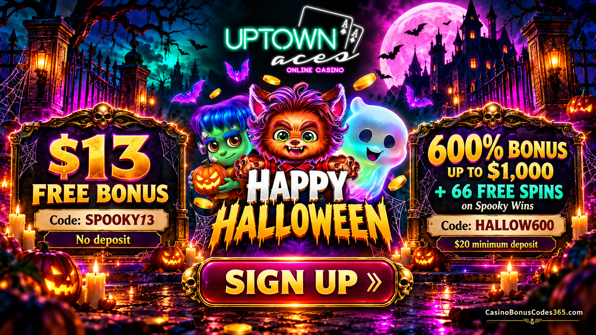 Uptown Aces Casino Halloween: $13 Free Bonus + 600% Welcome Offer