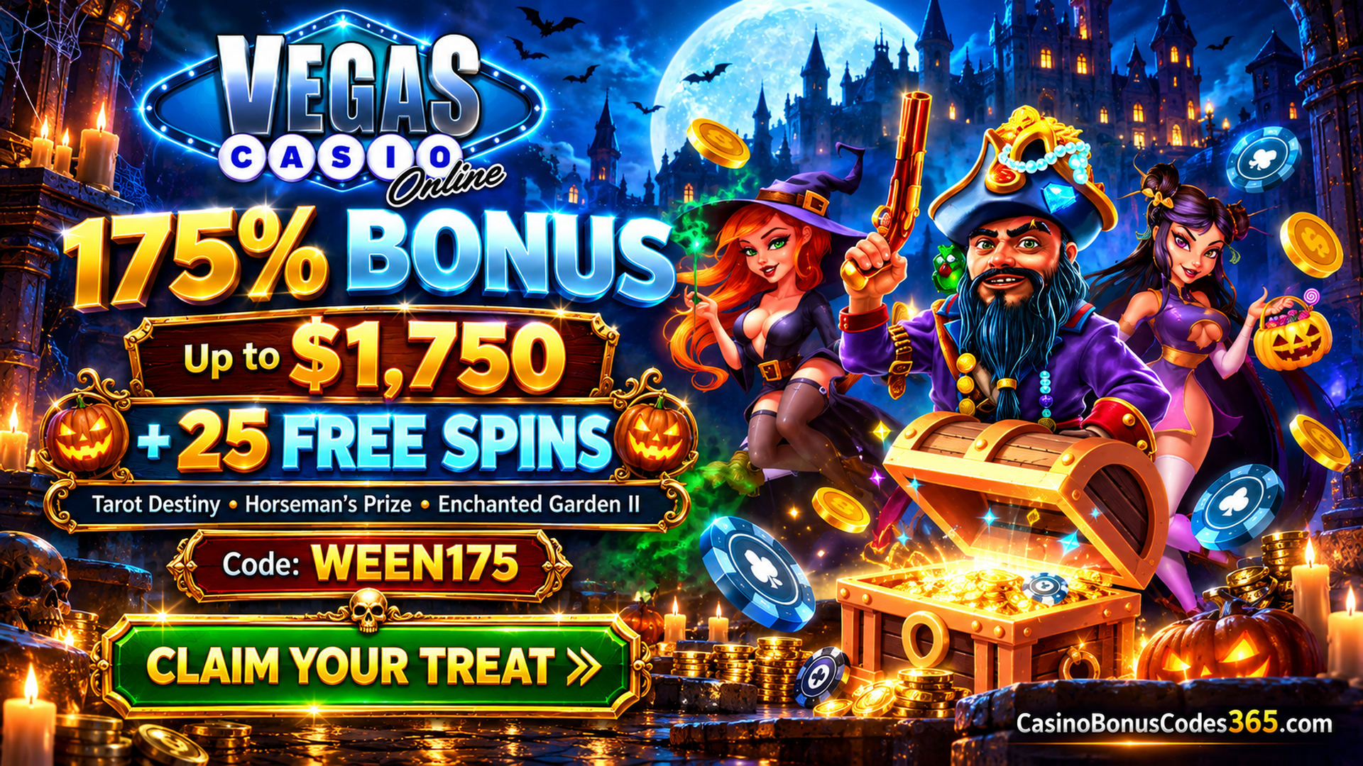 Vegas Casino Online Halloween Bonus: 175% + 25 FREE Spins