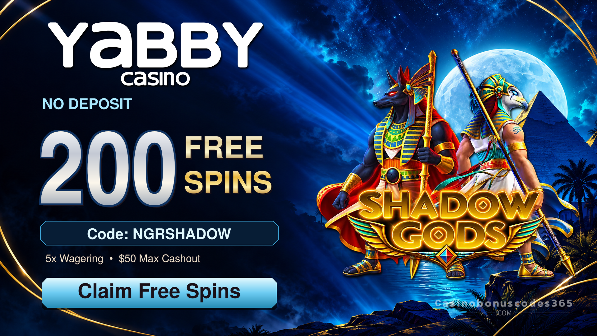 Yabby Casino 200 FREE Spins on Shadow Gods